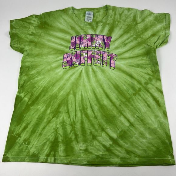 Jimmy Buffett T Shirt Sz L Workin’ N’ Playin’ Tour 2015 Green Tie Dye Pink Flora - Picture 9 of 9